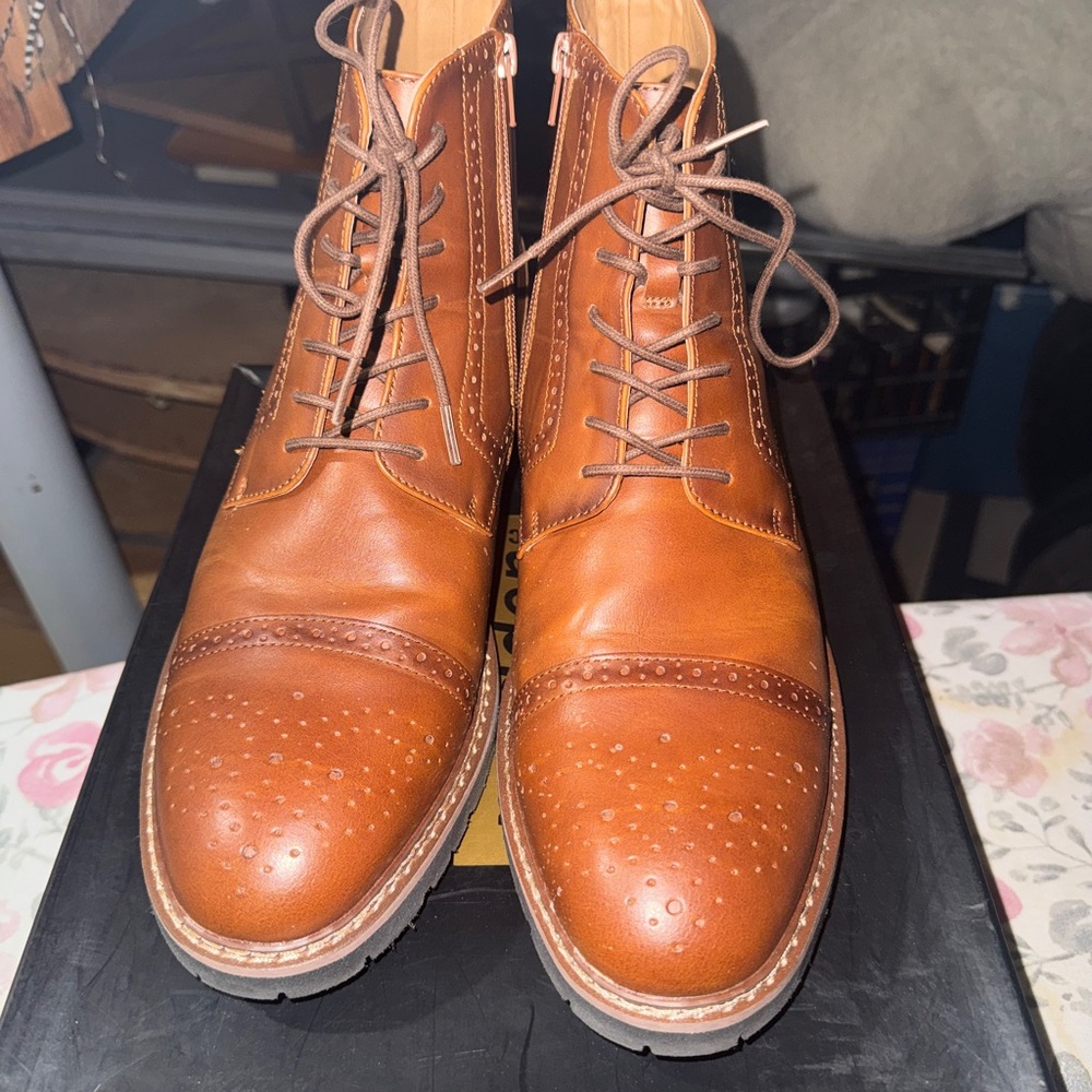 Steven By Steve Madden Tan Leather Brogue Boots